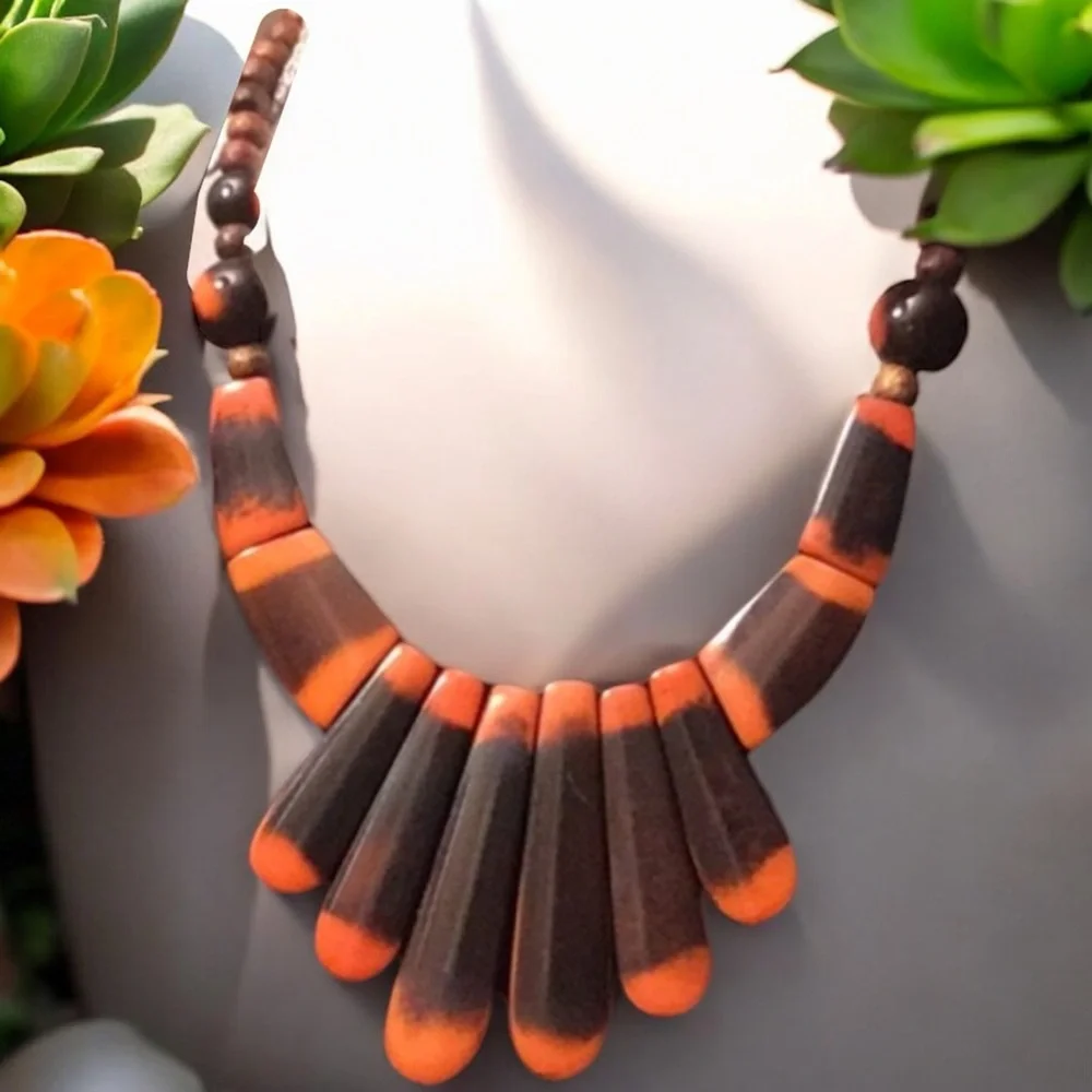 🧡 NEW ZAD Boho Orange & Brown Bib Necklace 🧡 - Picture 15 of 16